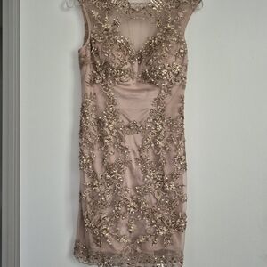 Elegant Embroidered Mini Dress in Gold and Cream